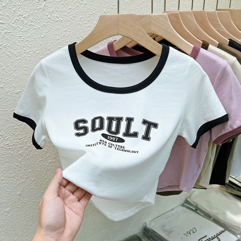 COZOK Áo Thun Ngắn Tay Cổ Tròn Màu Sắc Tương Phản Thời Trang