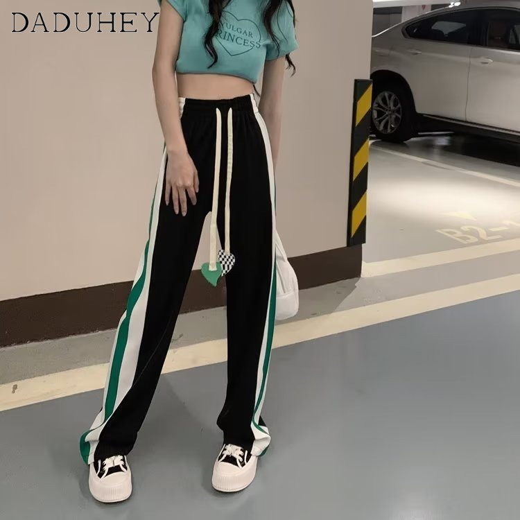 DaDuHey New Korean Version of INS WOMEN'S Striped Casual Pants High Waist Loose Sports Pants Jogging Pants