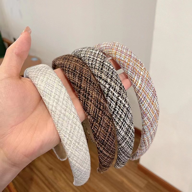 Băng Đô Cài Tóc Bằng Xốp Họa Tiết Kẻ Sọc Caro Phong Cách Hàn Quốc Cổ Điển Thời Trang