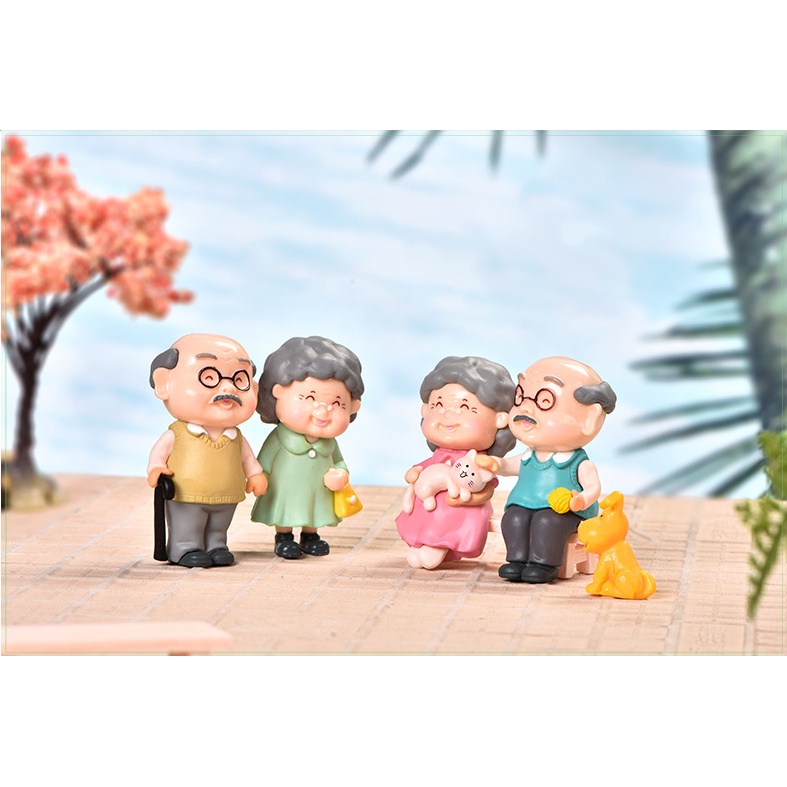 Mô Hình Tiểu Cảnh " Cặp Đôi Ông Bà Mini" Trang Trí Sen Đá, Sân Vườn/ Chậu Cây, DYI, Terrarium