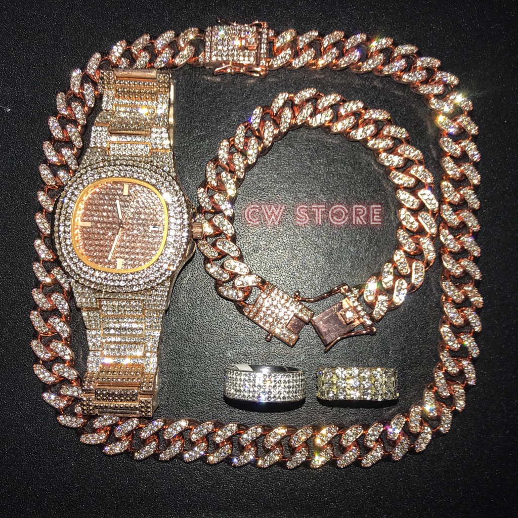 Đồng Hồ Đính Đá, Dây Chuyền, Vòng Tay & 2 Nhẫn Đính Đá Mã B5 - CW