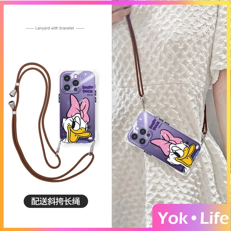 Ốp Điện Thoại Bảo Vệ Bốn Góc Chống Sốc Hình Hoa Cúc Màu Trong Suốt Gắn Dây Đeo Chéo Cho iphone14promax 11 12Promax