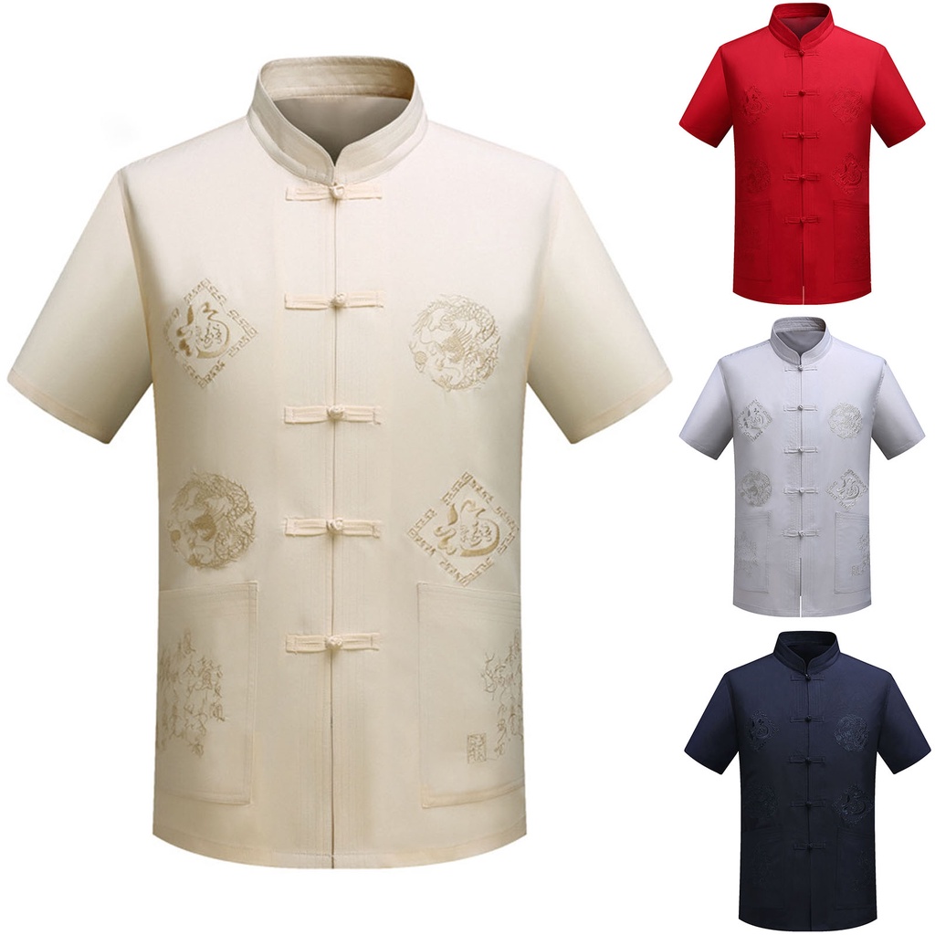 Áo Sơ Mi Ôm Dáng Thêu Hình Rồng Kiểu Vintage Thời Trang Mùa Hè Cho Nam