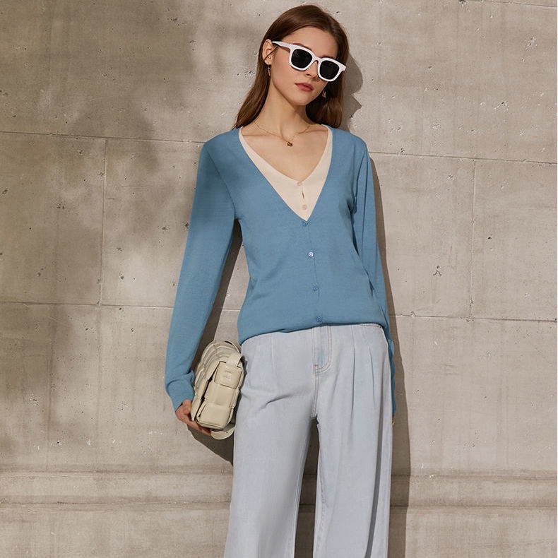 Áo Khoác Len Giả Hai Mảnh Mềm Mại Thoải Mái Thiết Kế Cổ Chữ V Dáng Ôm