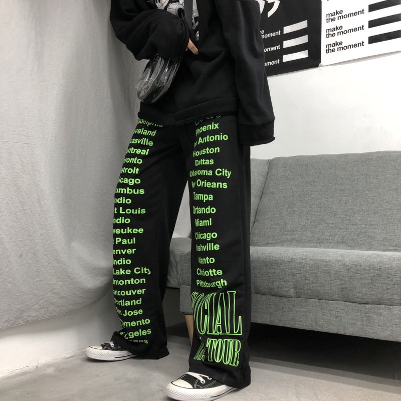 Quần Ống Rộng In Chữ Phong Cách Hip Hop Harajuku Hàn Quốc Cho Nam Và Nữ CP48