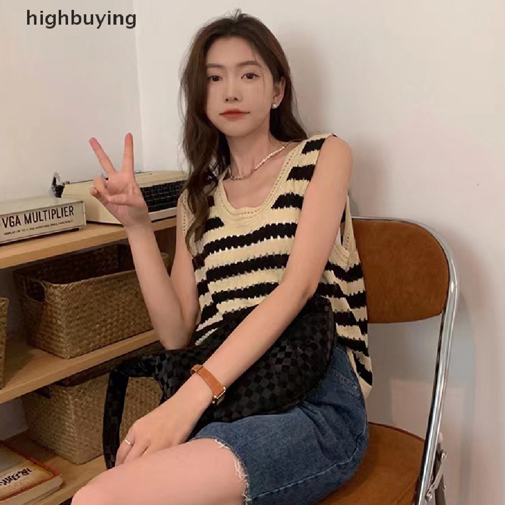 Áo Hai Dây Dệt Kim Dáng Rộng Họa Tiết Kẻ Sọc Thời Trang Mùa Hè Cho Nữ