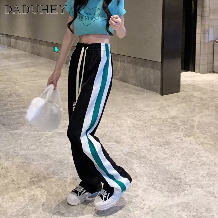 DaDuHey New Korean Version of INS WOMEN'S Striped Casual Pants High Waist Loose Sports Pants Jogging Pants