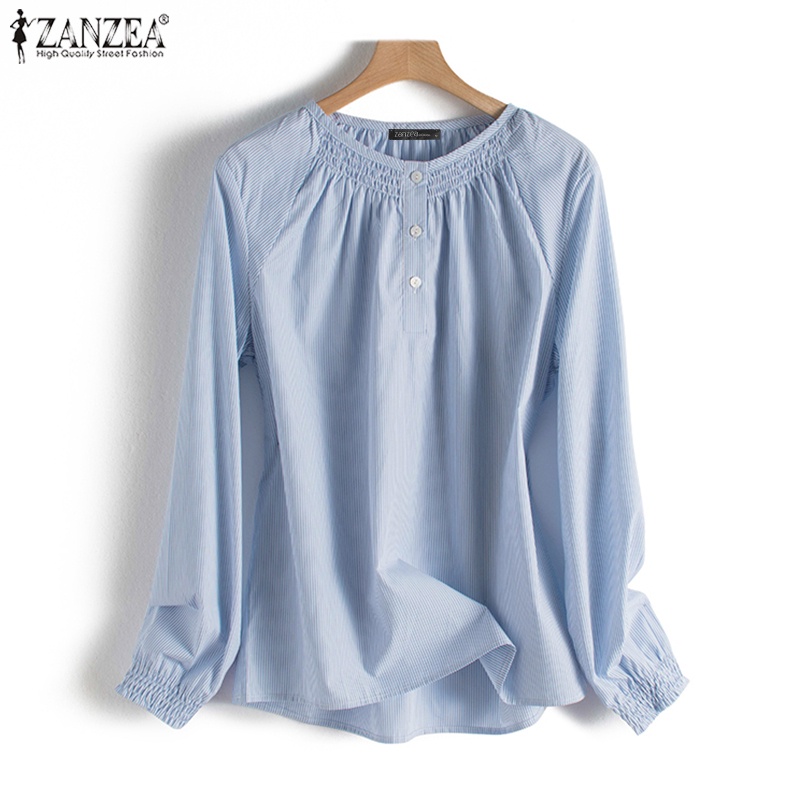 Áo ZANZEA tay dài cổ tròn họa tiết sọc thời trang cá tính cho nữ