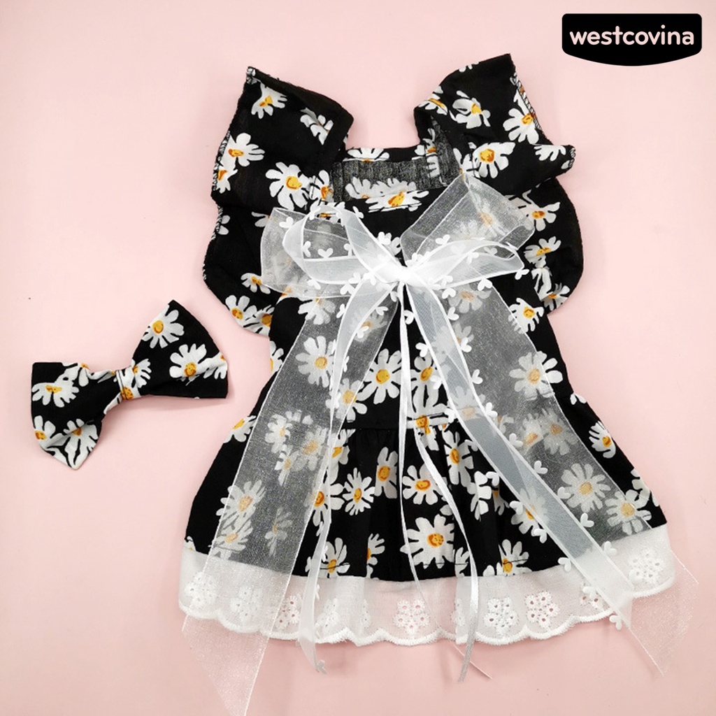 [COD]♝Bộ Đầm Thắt Nơ In Họa Tiết Hoa Dễ Thương Thoáng Khí Thời Trang Mùa Hè Xinh Xắn Cho Cún Cưng