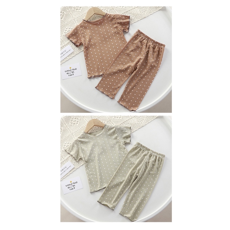 Bộ Đồ Ngủ Ngắn Tay Họa Tiết Chấm Bi Dễ Thương Dành Cho Bé Gái 80-140cm