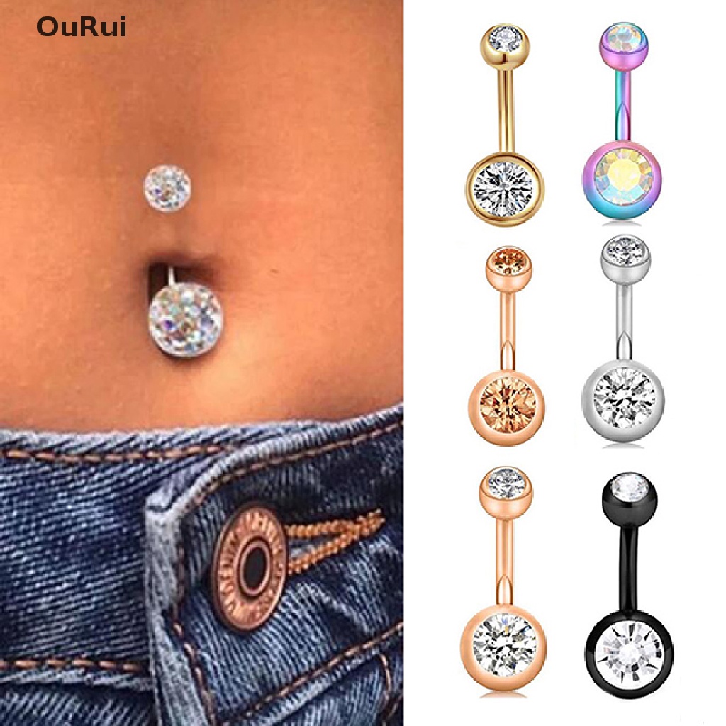 {RUI} Khuyên Rốn Bằng Thép Đính Pha Lê Gợi Cảm {OuRui}