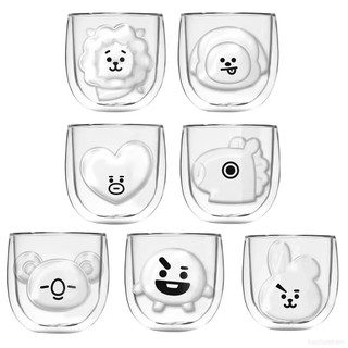 Cốc thủy tinh uống trà hai lớp cách nhiệt họa tiết bt21