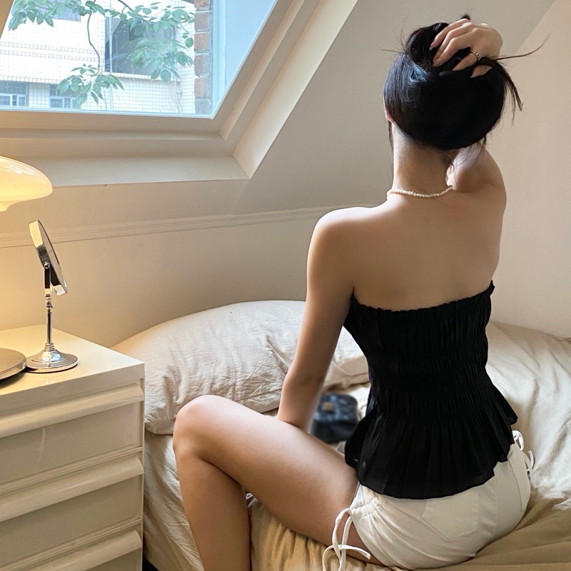 Áo Croptop Trễ Vai Màu Sắc Trơn Thiết Kế Lệch Tà Quyến Rũ Thời Trang Phong Cách Hàn Quốc