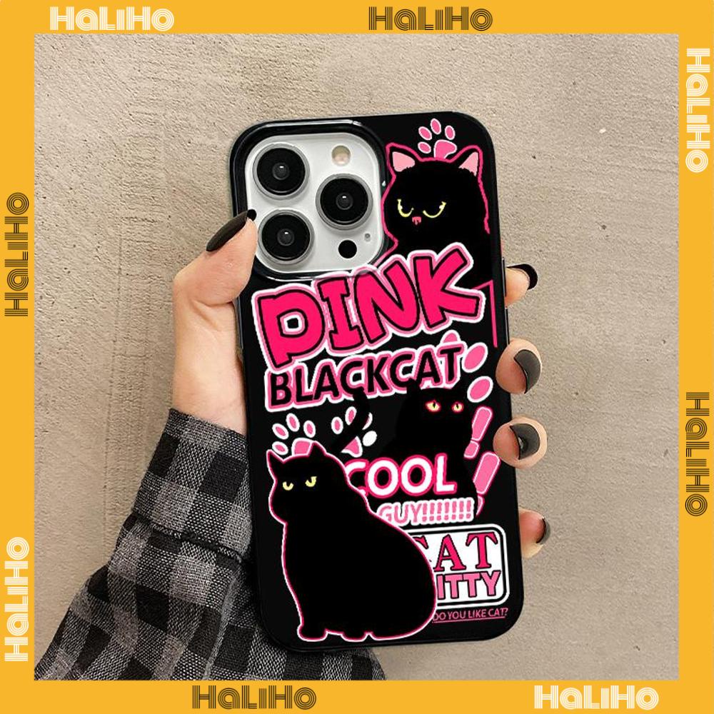 Ốp điện thoại TPU đen bóng in mèo cắt dán chống sốc camera thích hợp cho iPhone 14 13 12 11 Pro Max 7 8 Plus X XR