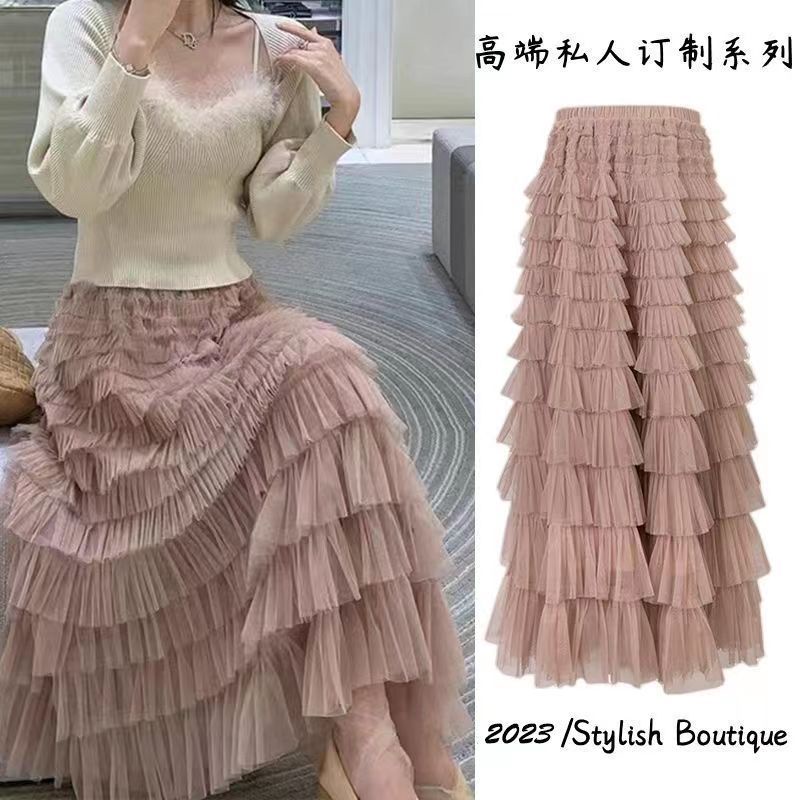 Chân Váy Đuôi Cá Dáng Dài Nhiều Tầng Phong Cách Công Chúa Hàn Quốc Thời Trang Xuân Thu Hàng Mới Chân Váy Xẻ Tà Thiết Kế Xinh Xắn Cho Nữ