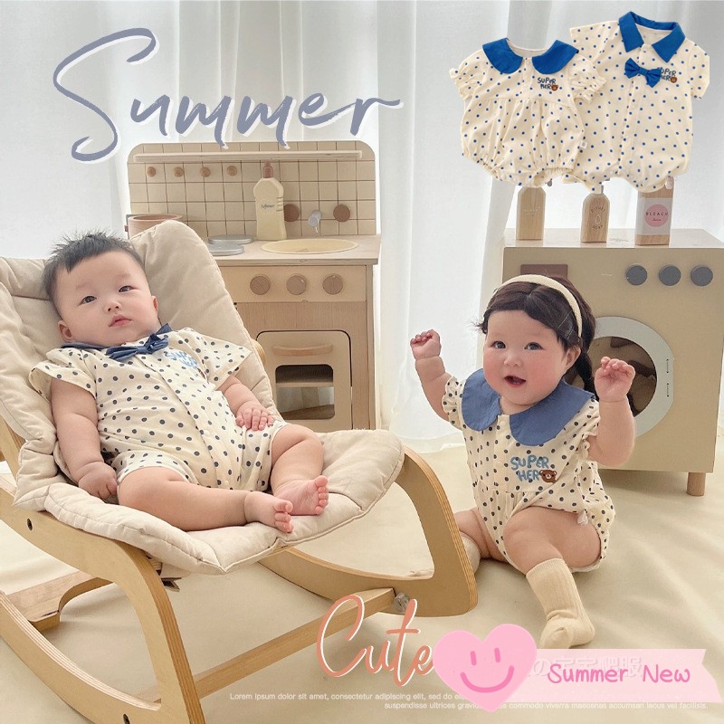 Bộ Áo Liền Quần Bằng Cotton Thuần Khiết Có Hàng Nút Cài Họa Tiết Chấm Bi Và Sơ Sinh Mẫu Mới Mùa Hè Dành Cho Bé Trai Gái 0-24 Tháng Tuổi