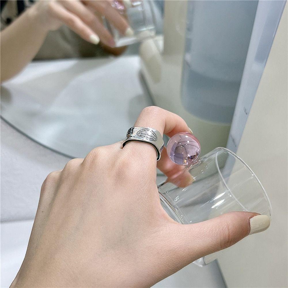 Nhẫn Hở Khắc Chữ WMES15H Màu Xanh Lá Bằng Đồng Phong Cách Hàn Quốc Có Thể Điều Chỉnh