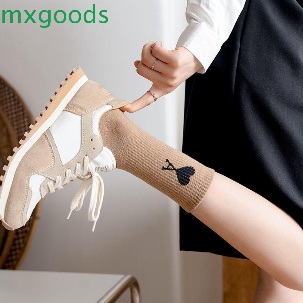 MXGOODS Vớ thể thao mềm mại thấm hút mồ hôi thêu hình trái tim nhiều màu sắc phong cách đại học đơn giản thoải mái cho nam và nữ