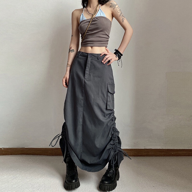 Kliou Chân váy KLIOU dáng chữ A dài dễ phối đồ phong cách Mỹ retro cao cấp cá tính 2023 mới dành cho nữ