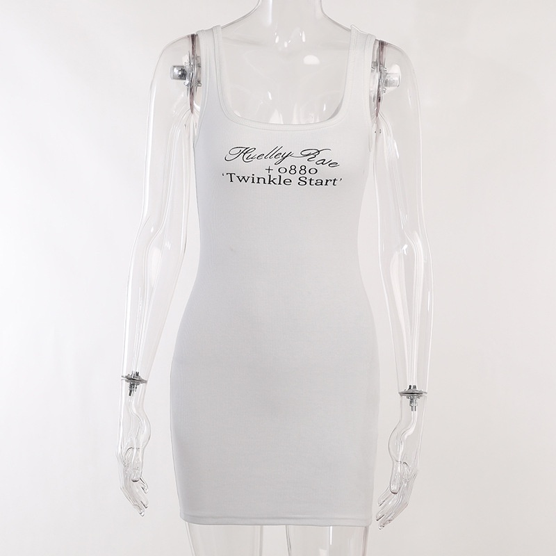 Đầm Body Hai Dây In Chữ Thời Trang Mùa Hè Cho Nữ