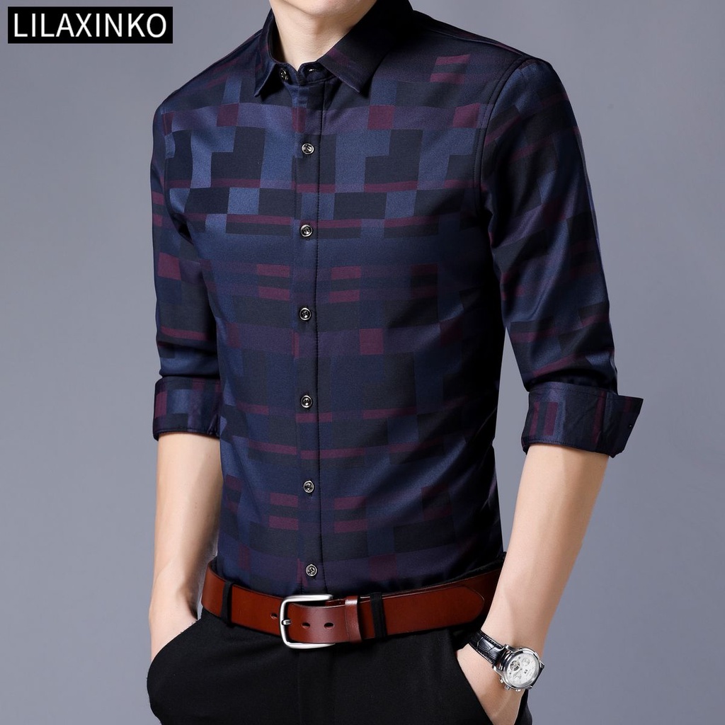 Áo Sơ Mi Tay Dài Họa Tiết Kẻ Sọc 2 Màu Thời Trang Chất Lượng Cao Cho Nam