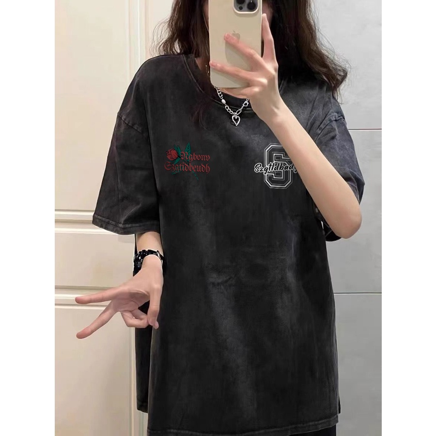 NRVP Áo Thun 100% Cotton Tay Ngắn Dáng Suông In Họa Tiết Hoạt Hình Phong Cách Hàn Quốc Cho Nữ