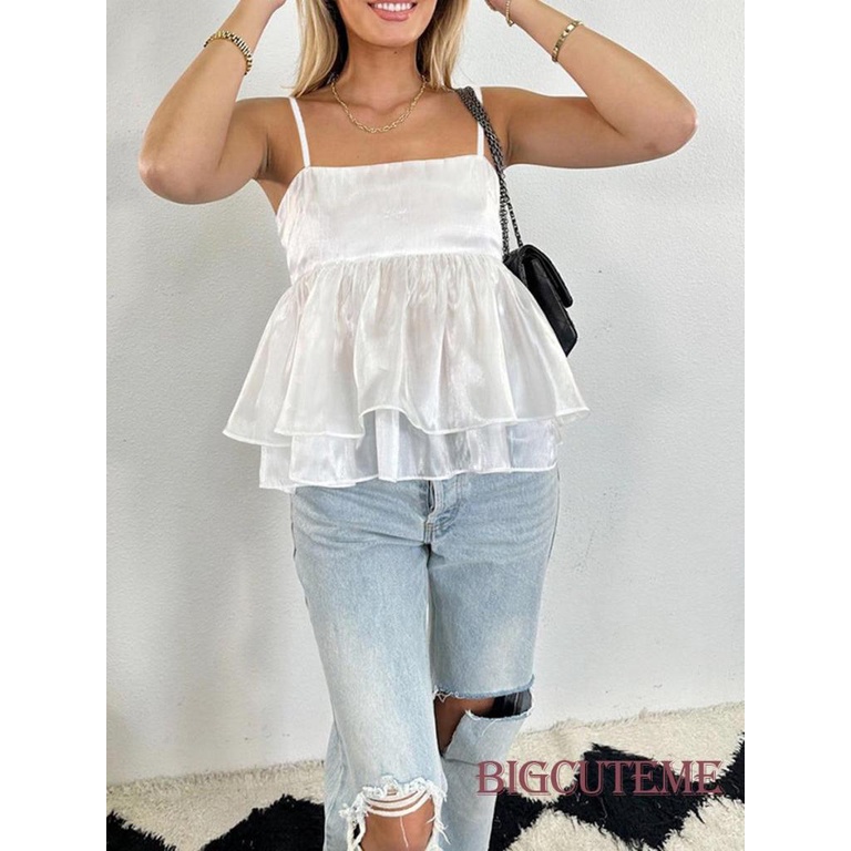 [] - Áo Sát Nách Ôm Dáng Màu Trơn Nhiều Lớp Màu Sắc Trắng / Hồng Cho Nữ