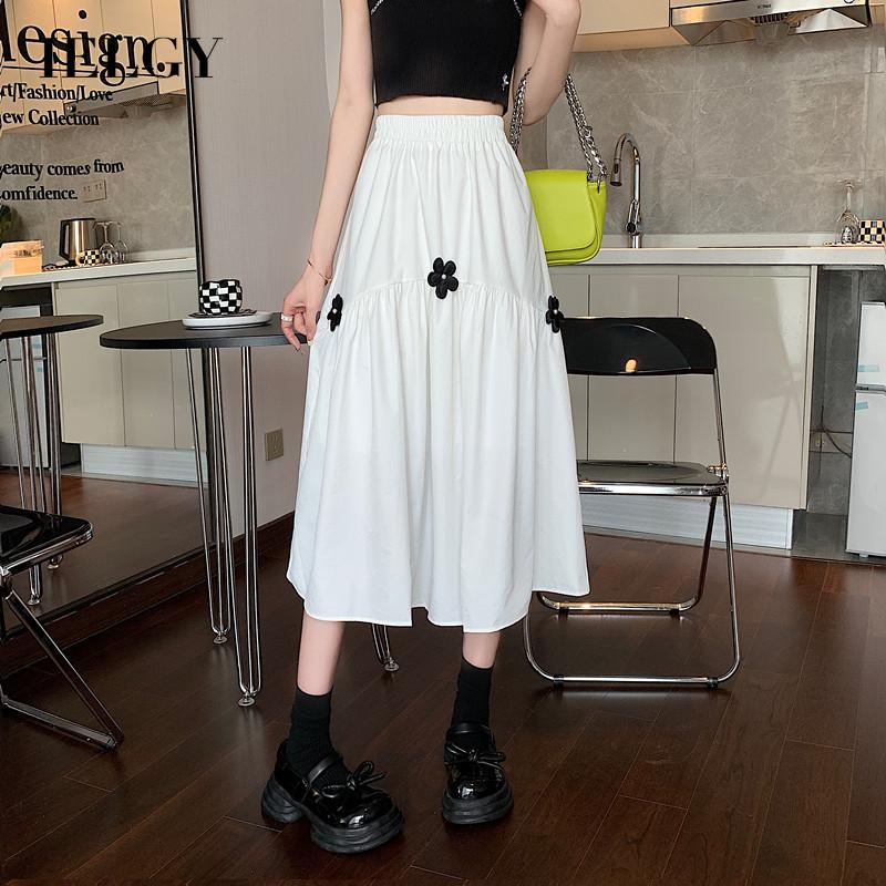 IELGY  Chân Váy Dài Lưng Cao In Họa Tiết Hoa Phong Cách Hàn Quốc Thời Trang Cho Nữ