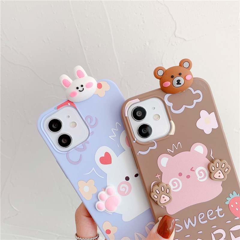 Compatible For POCO C65 Xiaomi 13T 12T 11T 10T Mi 13 12 11 Lite POCO X5 F5 X4 F3 M5 M4 M3 Pro X3 NFC X3 GT Cute Three-dimensional Bear Rabbit Paw Mobile Phone Case
