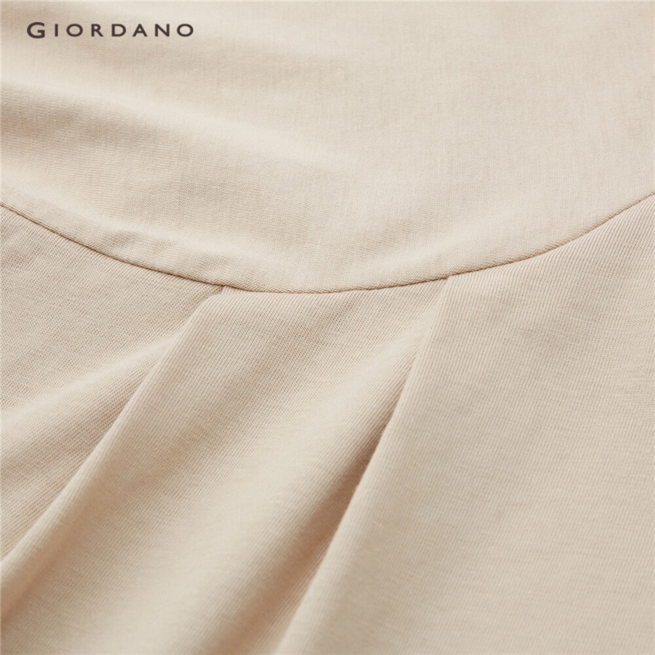 Áo thun GIORDANO 13323308 cotton cổ tròn tay phồng xếp ly thời trang dành cho nữ