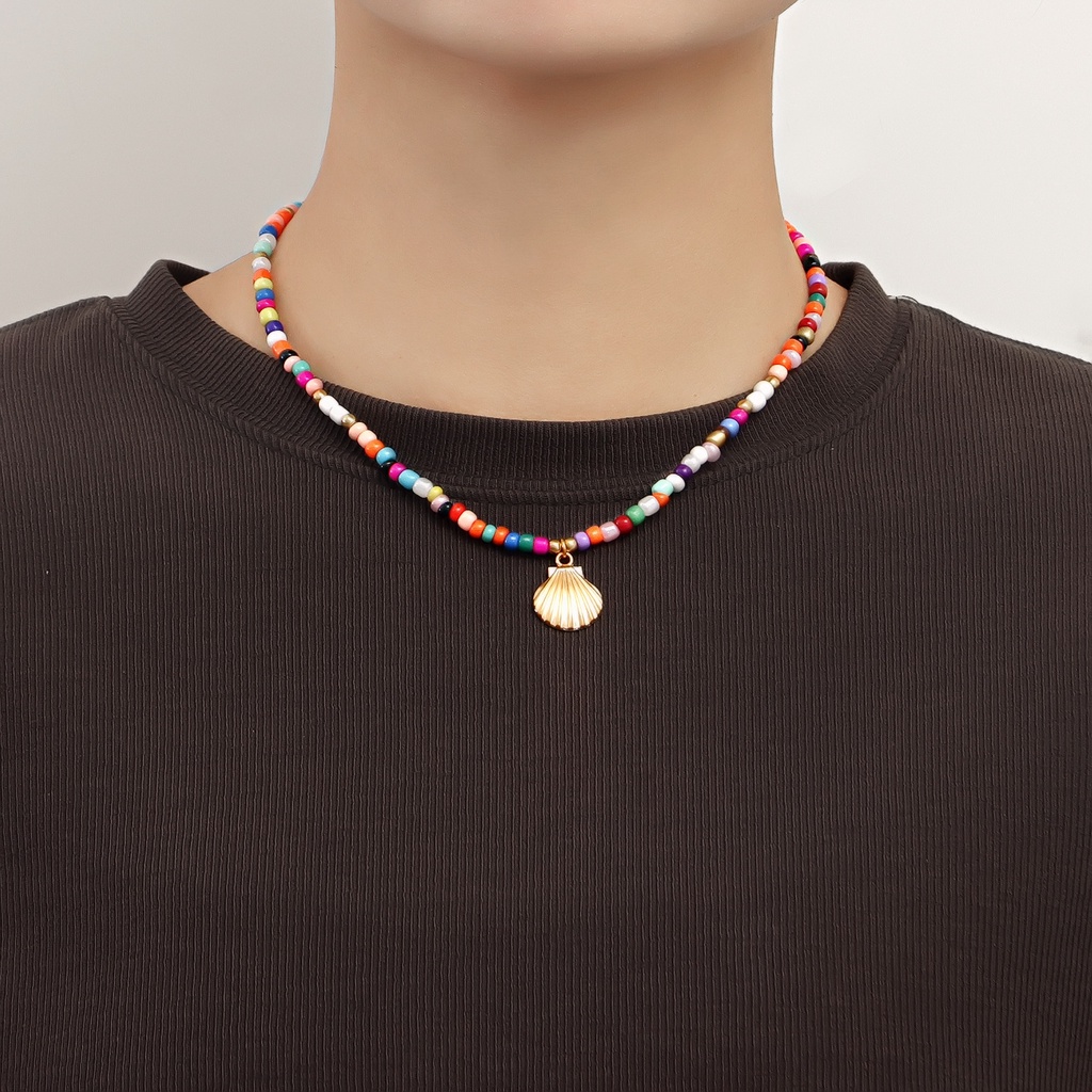 Vòng Cổ Choker Đính Hạt Nhiều Màu Sắc Mặt Hình Vỏ Sò Cỡ Lớn Phong Cách Bohemian Cho Nữ