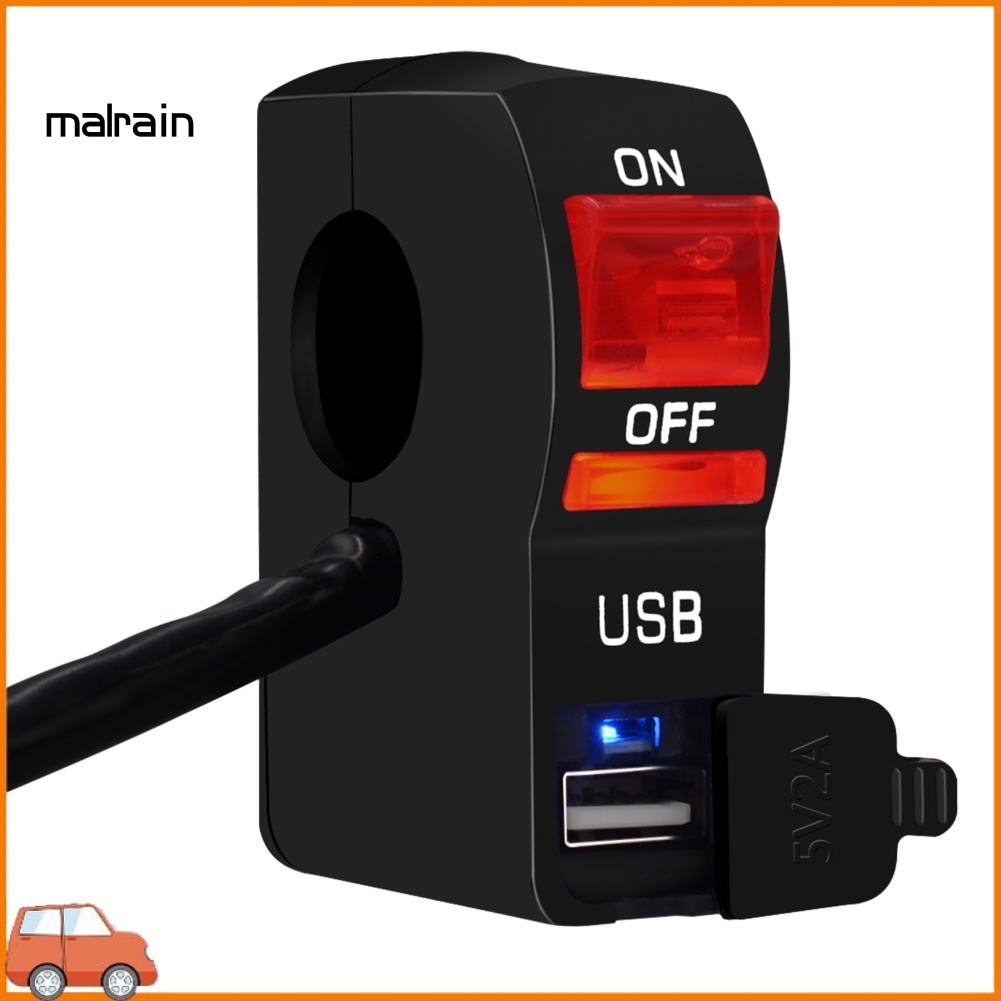 Công Tắc Đèn Pha Xe Máy 12V Có Đèn Báo Hiệu Một Cổng Sạc Màu Trong Suốt