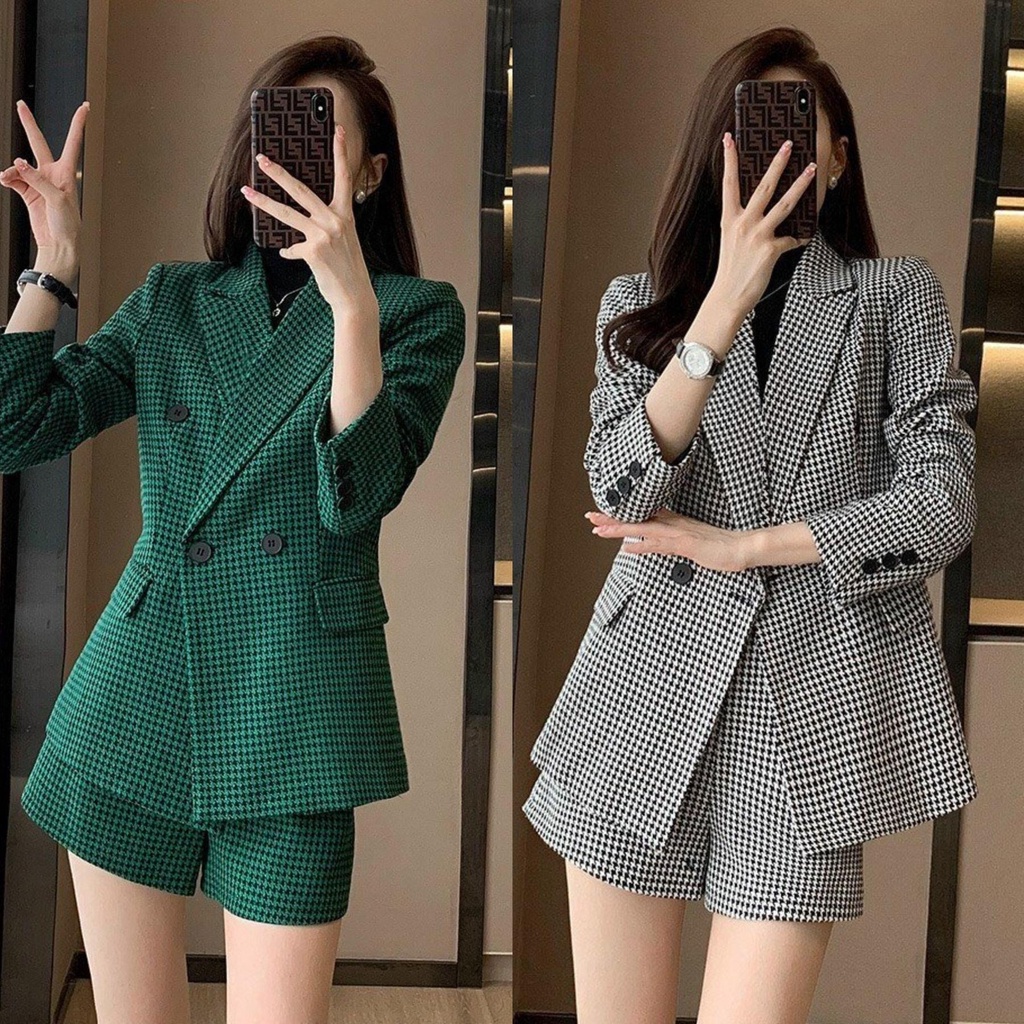 Set Bộ Vest Caro Nhí Áo Và Quần Đùi Sang Trọng Cá Tính (Ko Kèm Áo Lót) BY4597