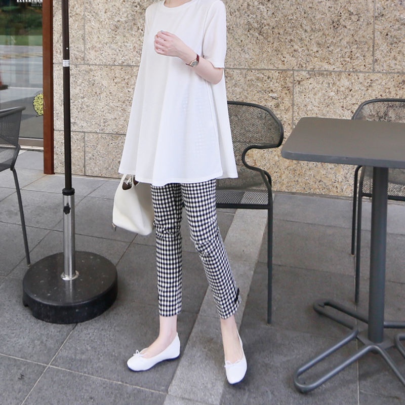 Quần Legging Lưng Cao Họa Tiết Sọc Caro Trắng Đen Thời Trang Cho Nữ