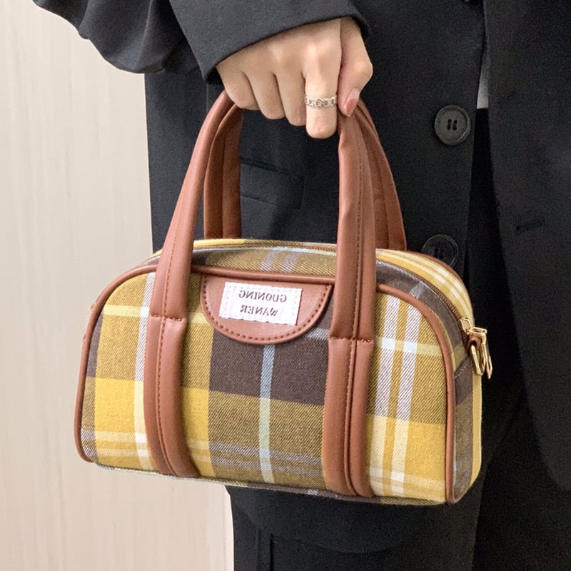 MISCHA Túi Đeo Chéo Vai Bằng Da PU Họa Tiết Caro Thời Trang Dễ Phối Đồ