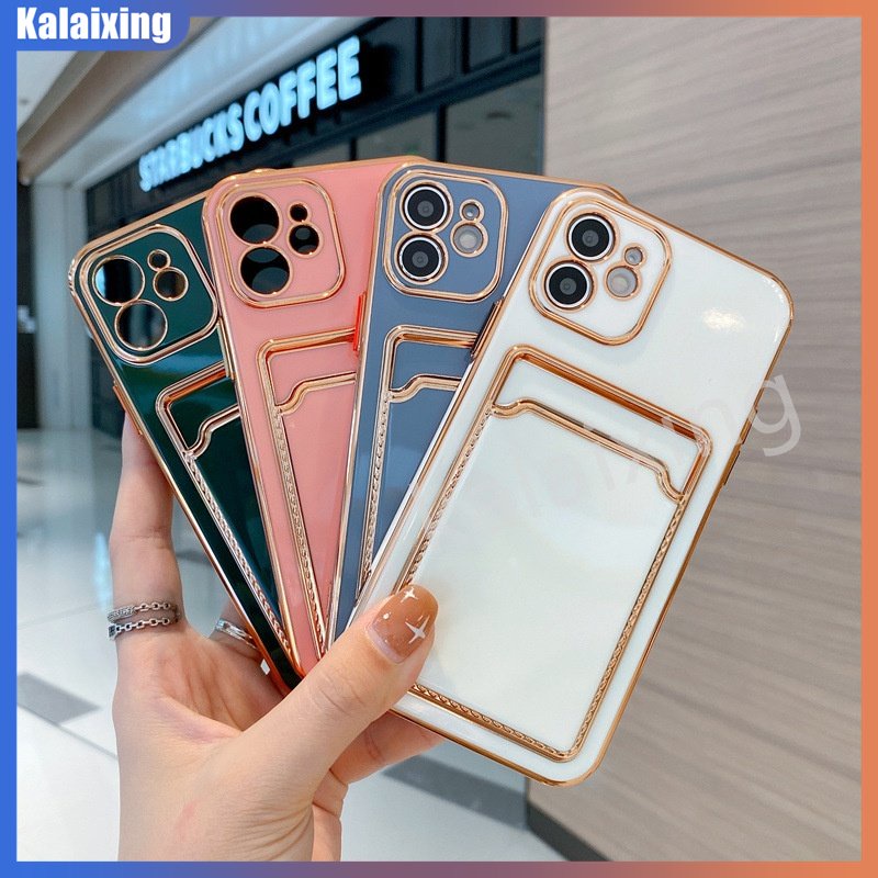 Ốp Điện Thoại Mềm Màu Trơn Có Ngăn Đựng Thẻ Bảo Vệ Ống Kính Máy Ảnh Cho iPhone 14 Pro Max 14Plus 13 12 Pro Max