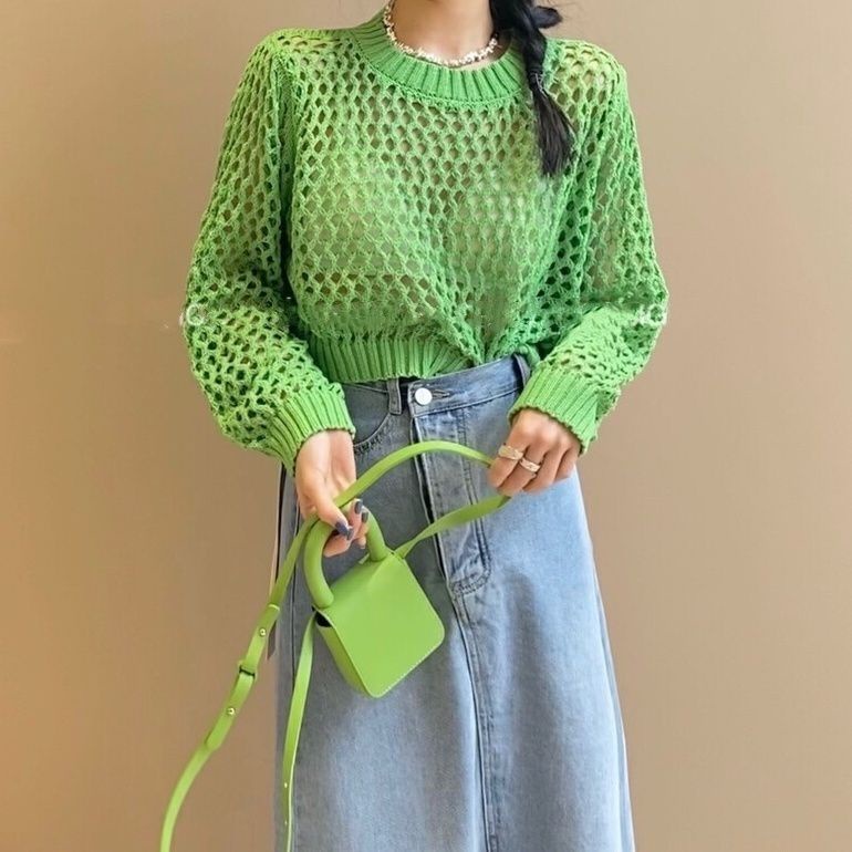 Áo Dệt Kim Mùa Hè 2023 Áo Blouse Khoét Lỗ Mới