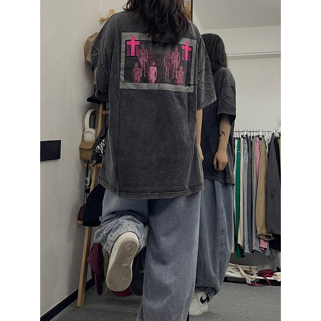 NRVP Áo Thun 100% Cotton Tay Ngắn Dáng Suông In Họa Tiết Hoạt Hình Phong Cách Hàn Quốc Cho Nữ