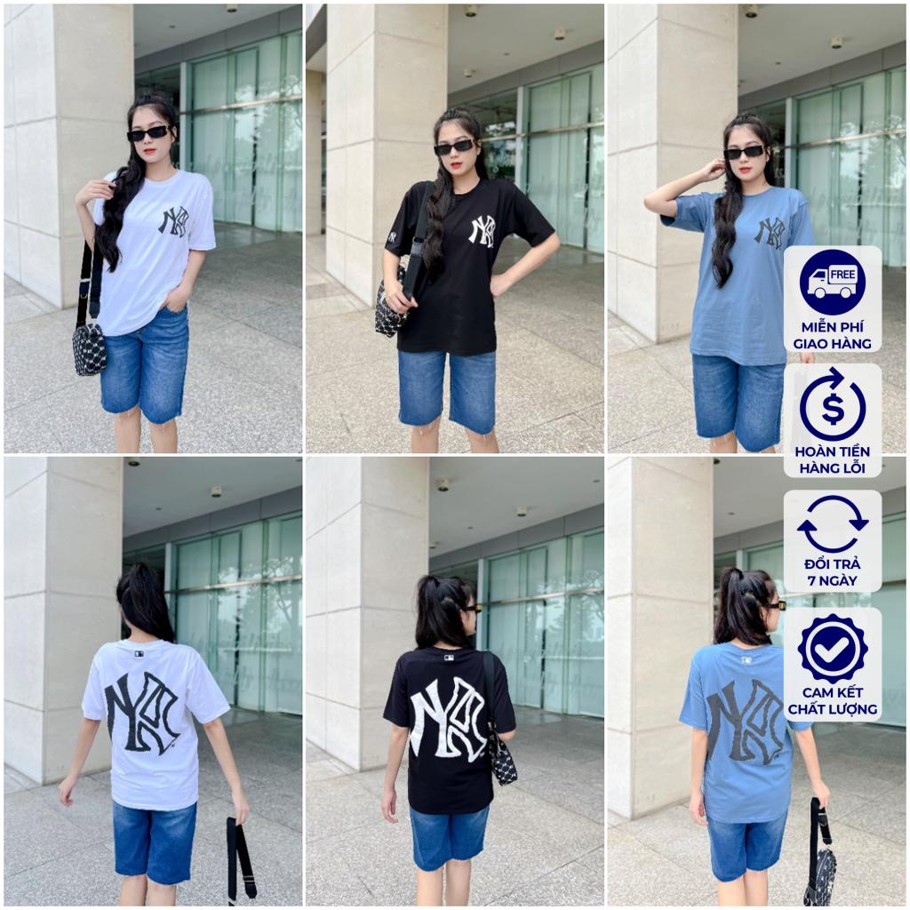 Áo Thun MLB NY Áo Phông MLB Nam Nữ Tay Lỡ Form họa tiết chữ sau lưng 3 màu