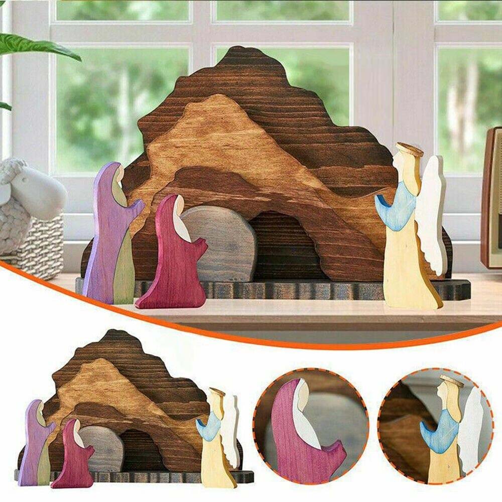 Easter Wooden Nativity Resurrection Scene Wooden Decor Cross Home Ornament