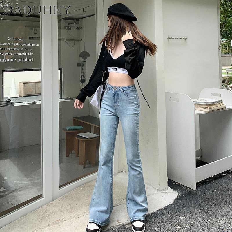 Quần jean dài DADUHEY ống loe lưng cao co giãn phong cách Hàn Quốc thời trang 2023 dành cho nữ