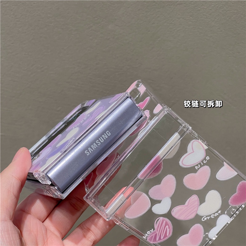 Bao Da Điện Thoại Họa Tiết Trái Tim Dễ Thương Cho samsung galaxy z flip 3 4 5 z flip5 zflip5 zflip3 zflip4 Ốp