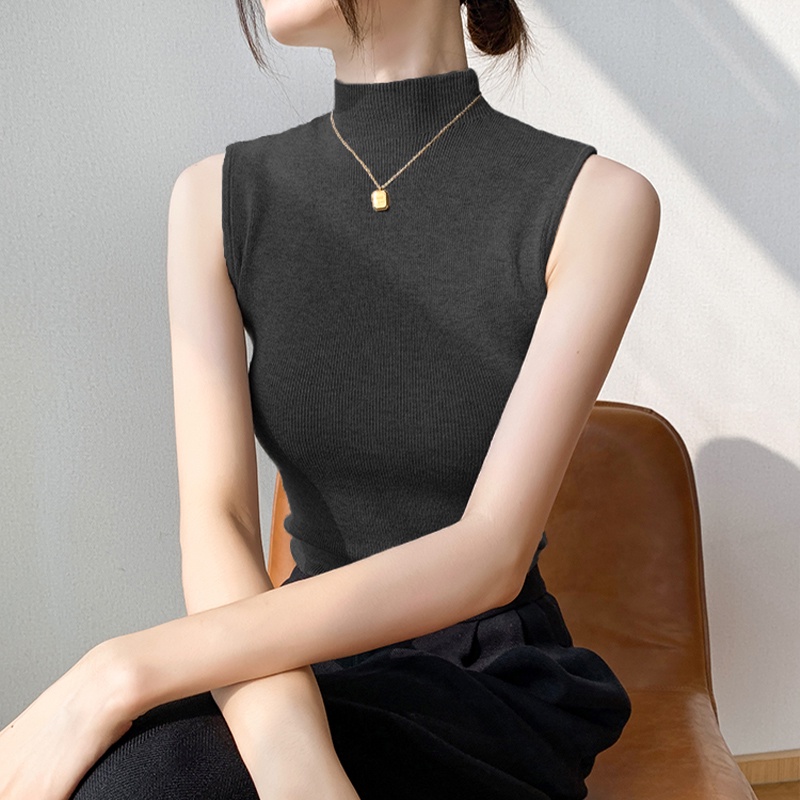 SUXI Áo Croptop Dệt Kim Sát Nách Cổ Cao Màu Sắc Đơn Giản Thời Trang Mùa Xuân Cho Nữ