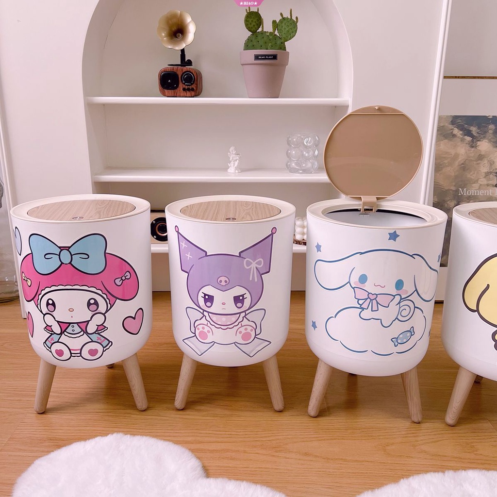 SANRIO Thùng Rác Nắp Lật Hình Tròn In Hình Cinnamoroll Kuromi My Melody Dễ Thương