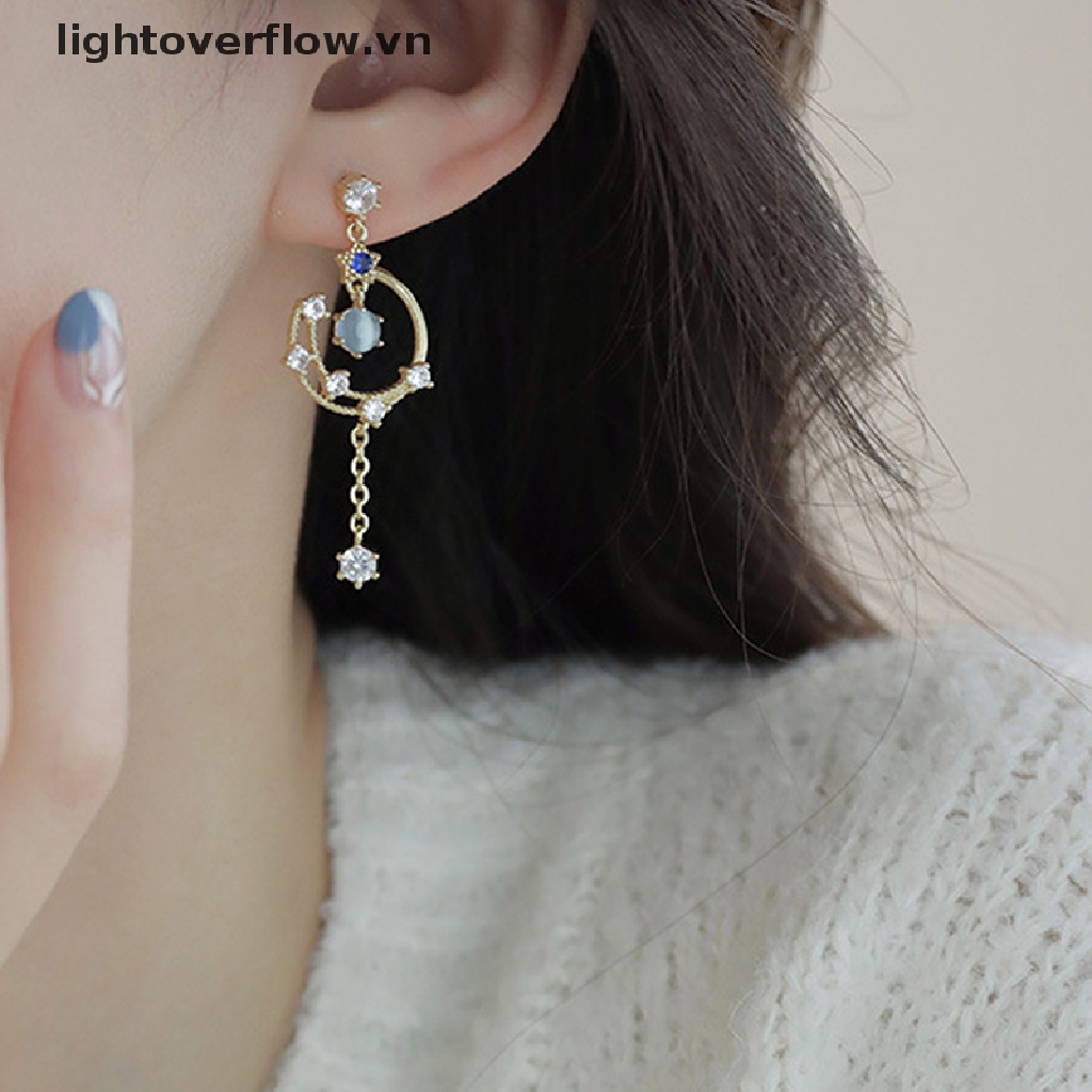 1 Đôi Bông Tai Hình Mặt Trăng Đính Pha Lê Xanh Dương Thời Trang Dành Cho Nữ