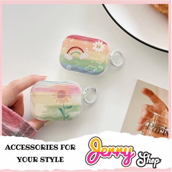 Vỏ Đựng Ốp Case Họa Tiết Hoa Hướng Dương Và Cầu Vồng Lucky Bảo Vệ Airpods Chống Va Đập Bám Bụi 1/2,3,Pro - Jerry Shop