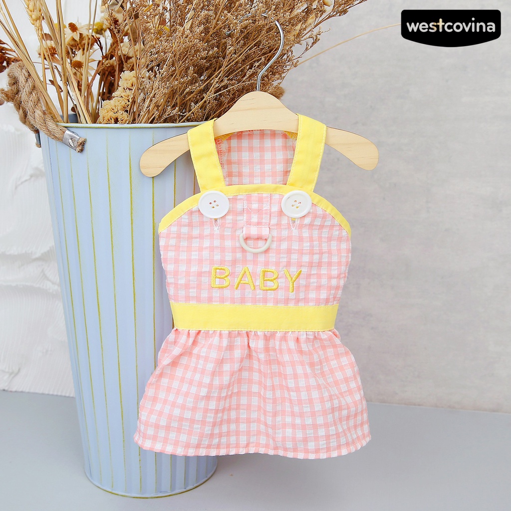 [COD]♝Đầm Công Chúa Không Tay Thêu Họa Tiết Caro Phối Nút Thời Trang Xuân Hè Cho Cún Cưng