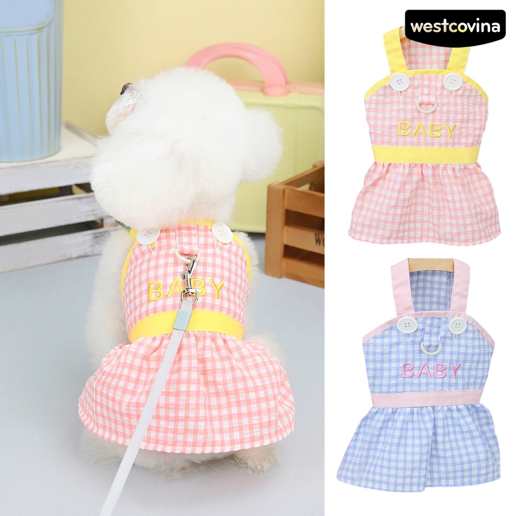 [COD]♝Đầm Công Chúa Không Tay Thêu Họa Tiết Caro Phối Nút Thời Trang Xuân Hè Cho Cún Cưng