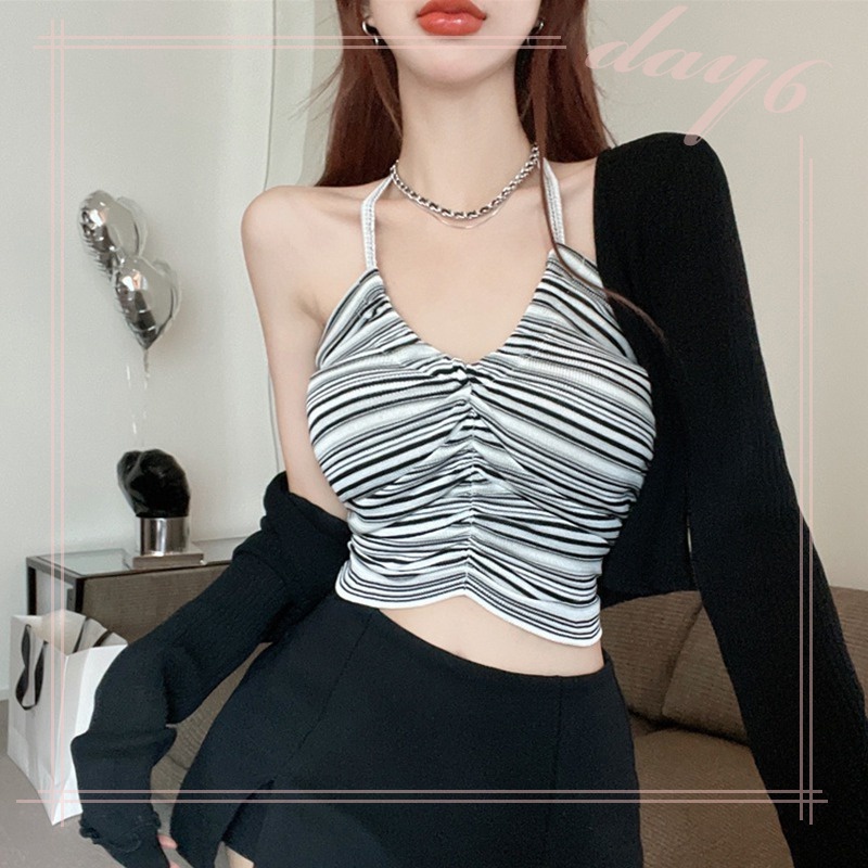 Áo Tank Top Hai Dây Họa Tiết Kẻ Sọc Phong Cách Hàn Quốc Thời Trang Cho Nữ