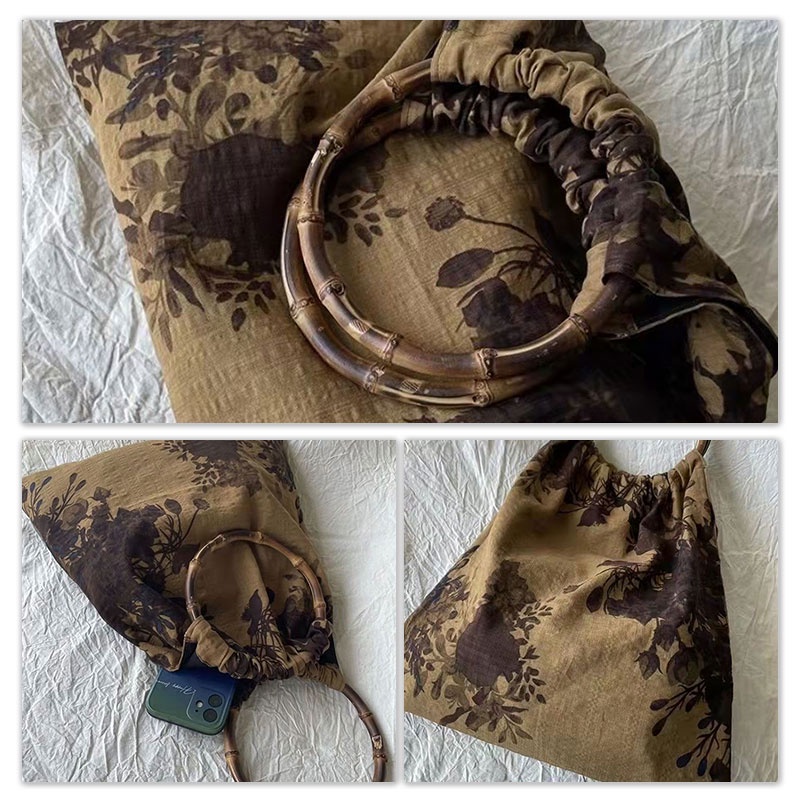 1 Túi Xách Đeo Vai In Hoa Trà Latte Nhật Bản Tươi Mới Phong Cách Retro Cho Nữ